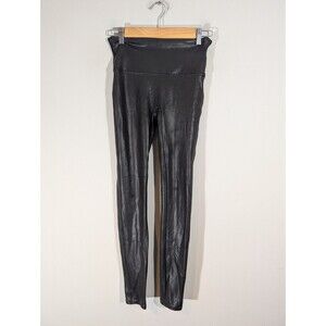 Spanx Women Skinny Black Faux Leather Leggings Sz XS - S Lightweight Mob‎ Wife